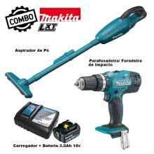 KIT FURADEIRA/PARAFUSADEIRA A BATERIA + ASPIRADOR DE PÓ DHP453SF8+DCL180Z MAKITA
