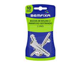 PARAFUSO MADEIRA ROSCA SOBERBA SEXTAVADO C/ BUCHA 10MM BEMFIXA REF 2898 C/ 02 UND